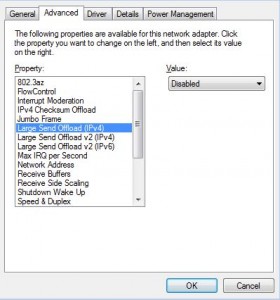 Large Send Offload Properties page